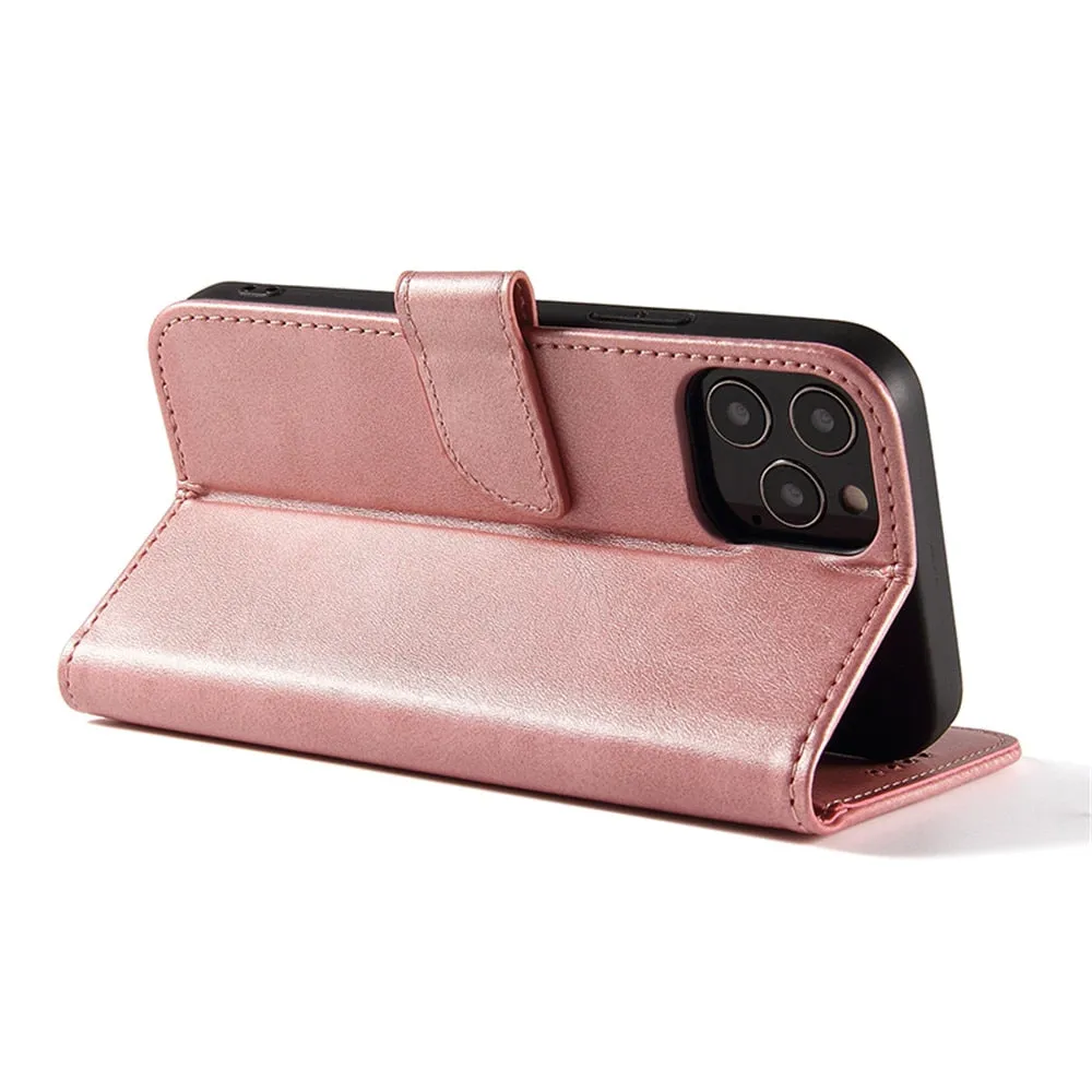 Anymob iPhone Case Blue Magnetic Flip Solid Color Wallet Phone Protection Cover