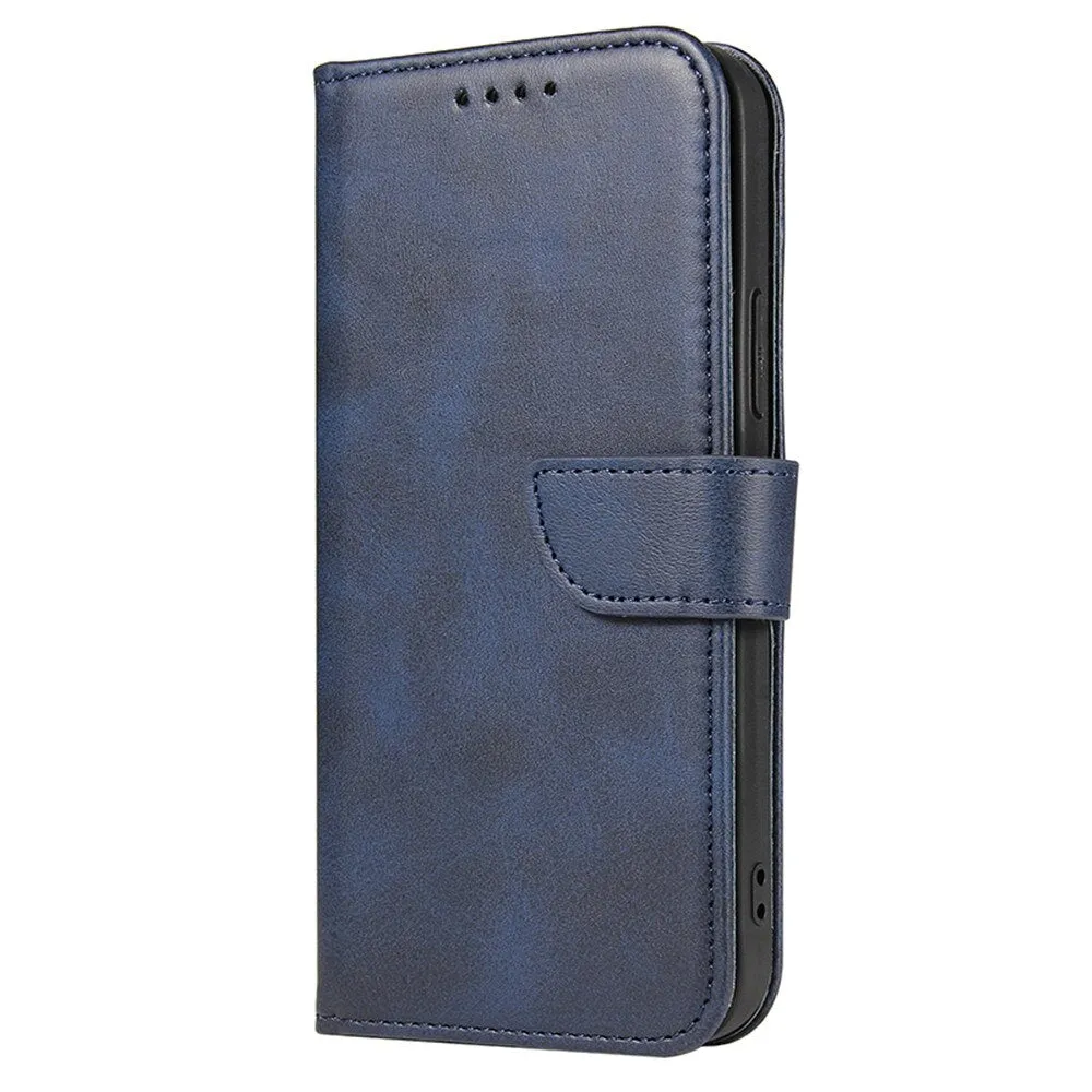 Anymob iPhone Case Blue Magnetic Flip Solid Color Wallet Phone Protection Cover