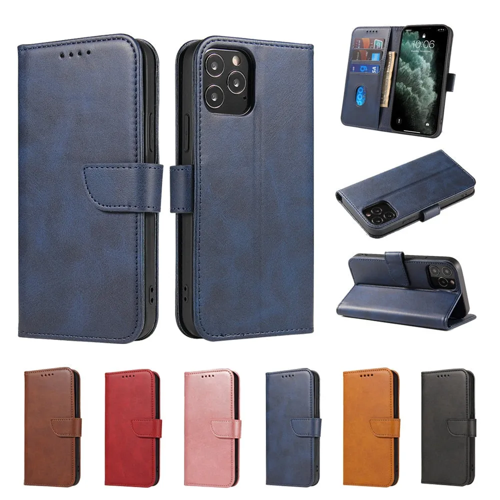 Anymob iPhone Case Blue Magnetic Flip Solid Color Wallet Phone Protection Cover
