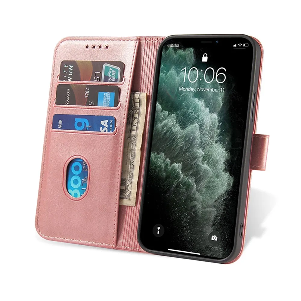 Anymob iPhone Case Blue Magnetic Flip Solid Color Wallet Phone Protection Cover