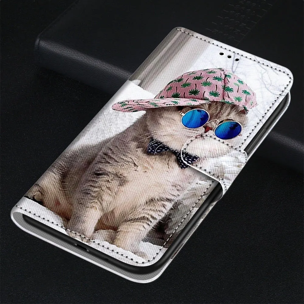 Anymob iPhone Case Brown Cat Flip Leather Wallet Animal Painting Phone Book Style Cover