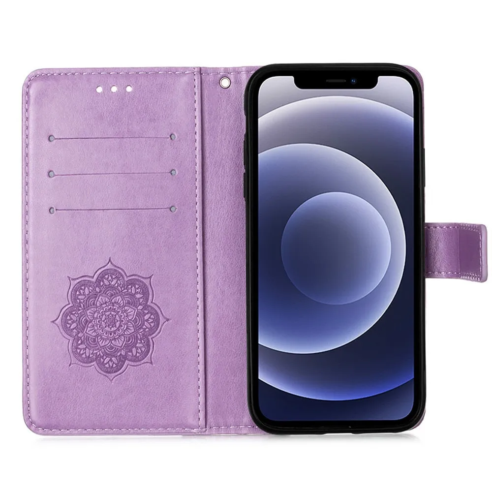 Anymob iPhone Case Brown Embossed Book Style Flip Wallet PU Leather With Card Slot
