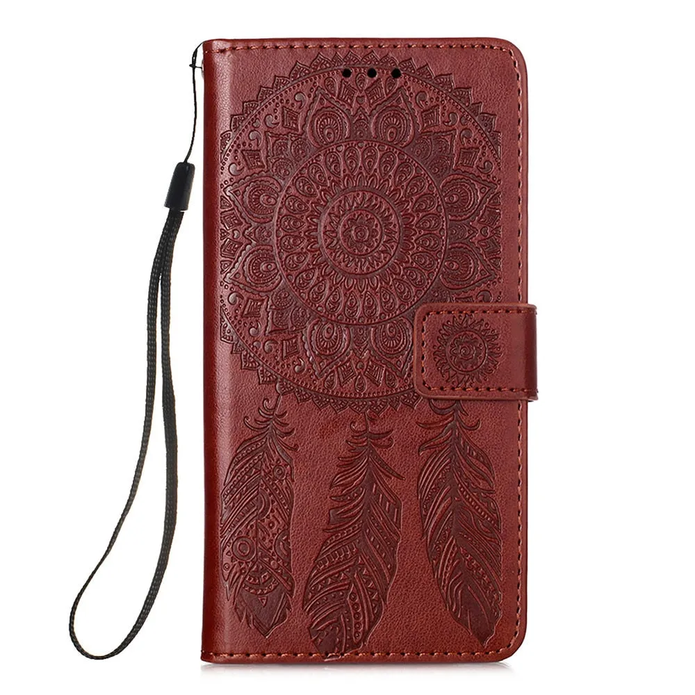Anymob iPhone Case Brown Embossed Book Style Flip Wallet PU Leather With Card Slot