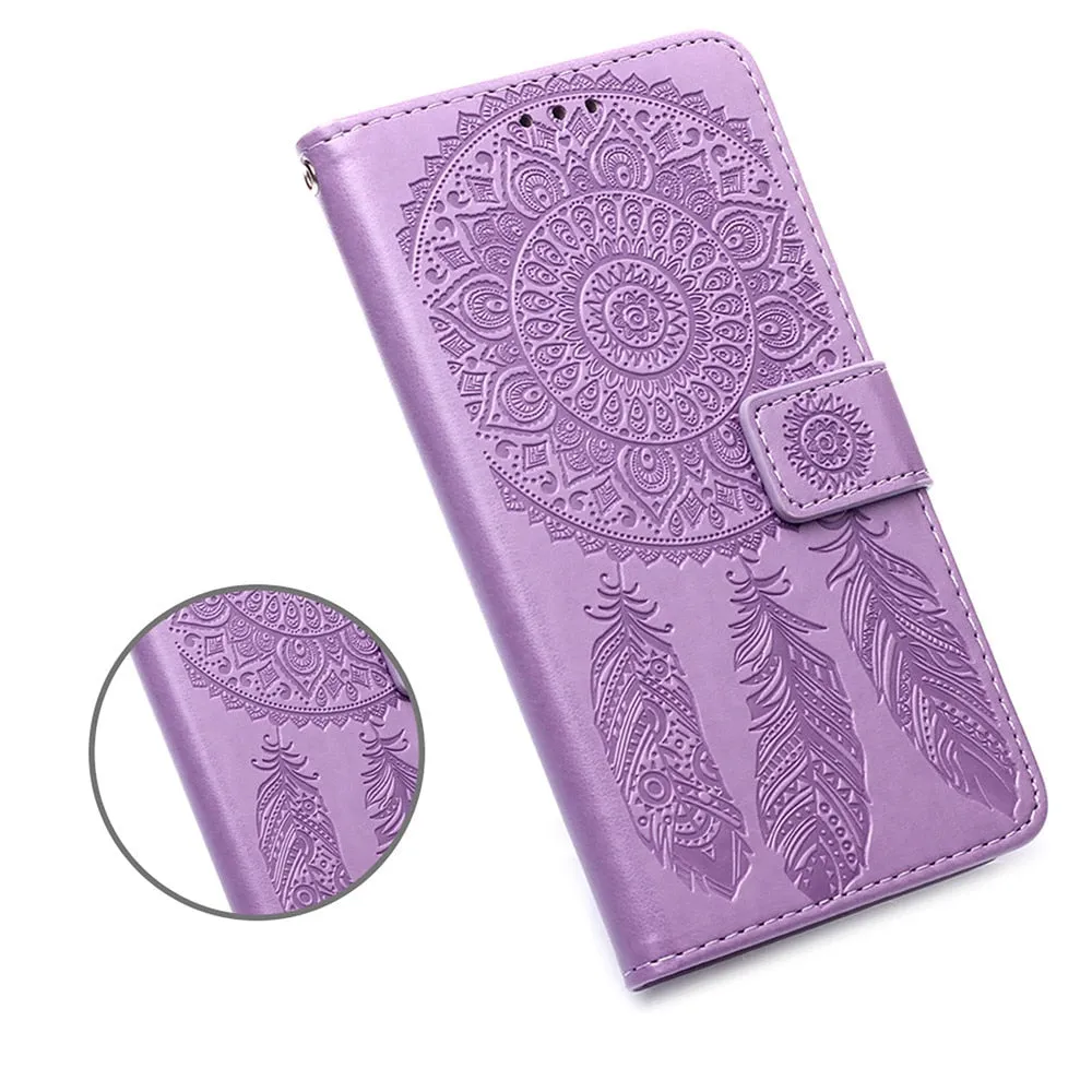 Anymob iPhone Case Brown Embossed Book Style Flip Wallet PU Leather With Card Slot