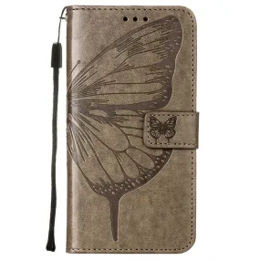 Anymob iPhone Case Brown Embossed Butterfly Flip Magnetic Wallet Leather Phone Cover