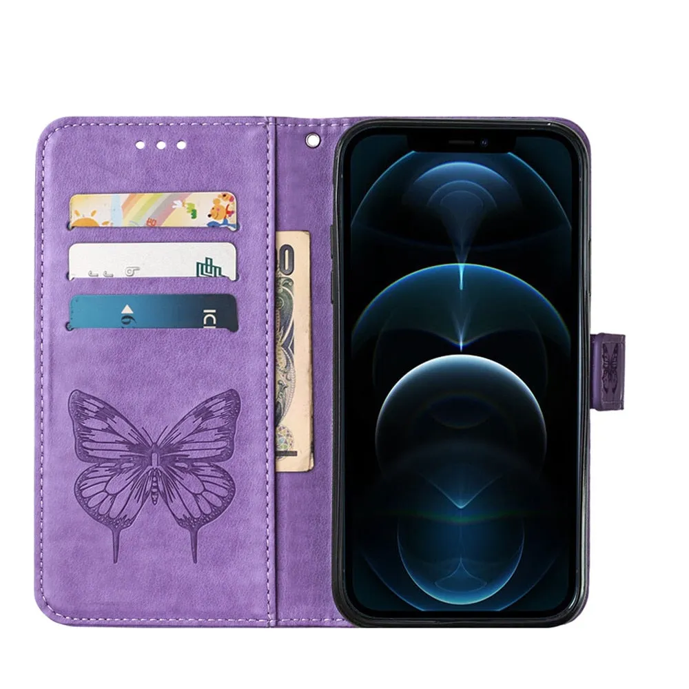 Anymob iPhone Case Brown Embossed Butterfly Flip Magnetic Wallet Leather Phone Cover