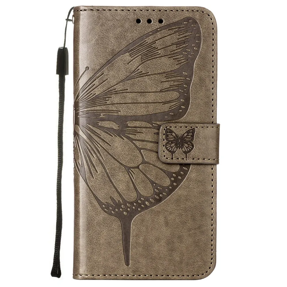 Anymob iPhone Case Brown Embossed Butterfly Flip Magnetic Wallet Leather Phone Cover