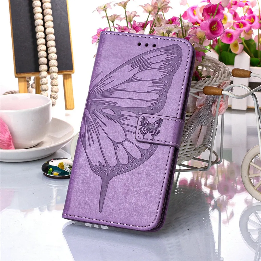 Anymob iPhone Case Brown Embossed Butterfly Flip Magnetic Wallet Leather Phone Cover