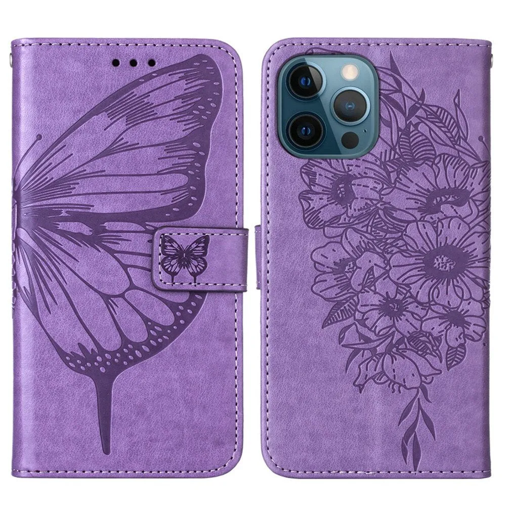 Anymob iPhone Case Brown Embossed Butterfly Flip Magnetic Wallet Leather Phone Cover