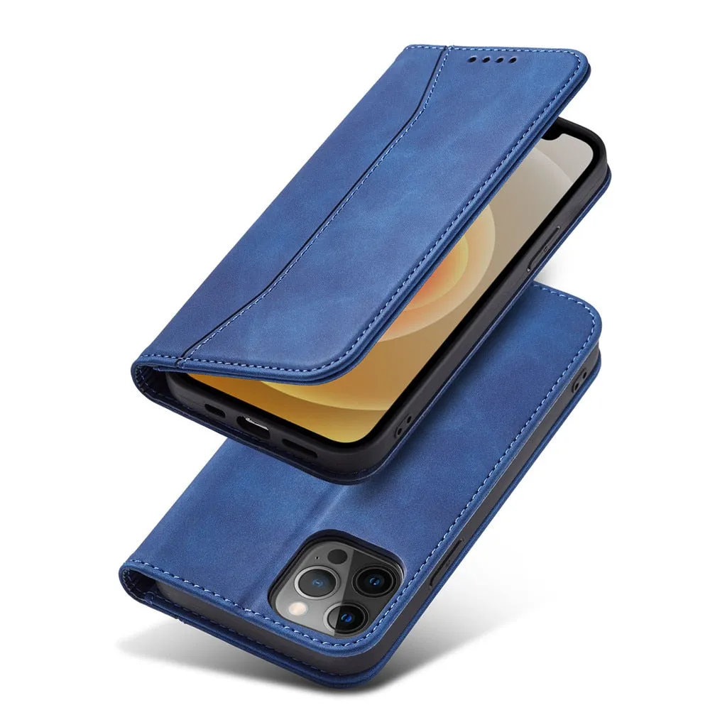 Anymob iPhone Case Dark Brown Magnetic Flip Book Style Wallet Protection Cover