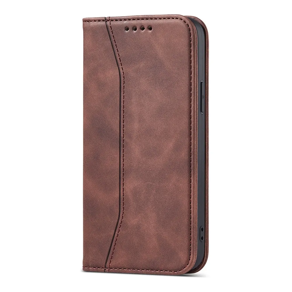 Anymob iPhone Case Dark Brown Magnetic Flip Book Style Wallet Protection Cover