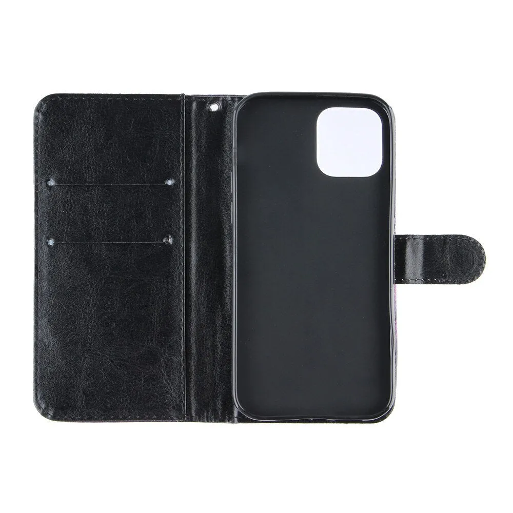 Anymob iPhone Case Gray and Pink Flip Painted Wallet Leather Cover