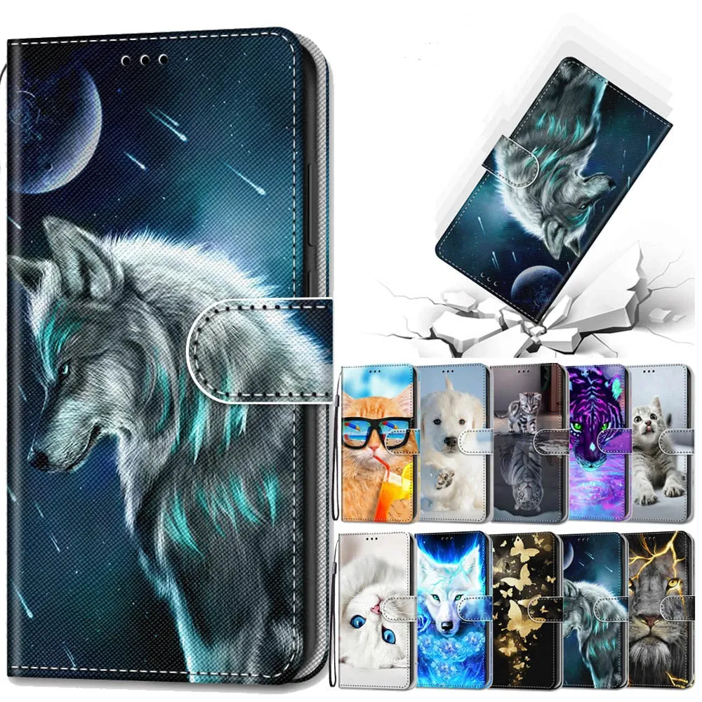 Anymob iPhone Case Gray Cat Cartoon Painted Flip Wallet Leather Phone Cover