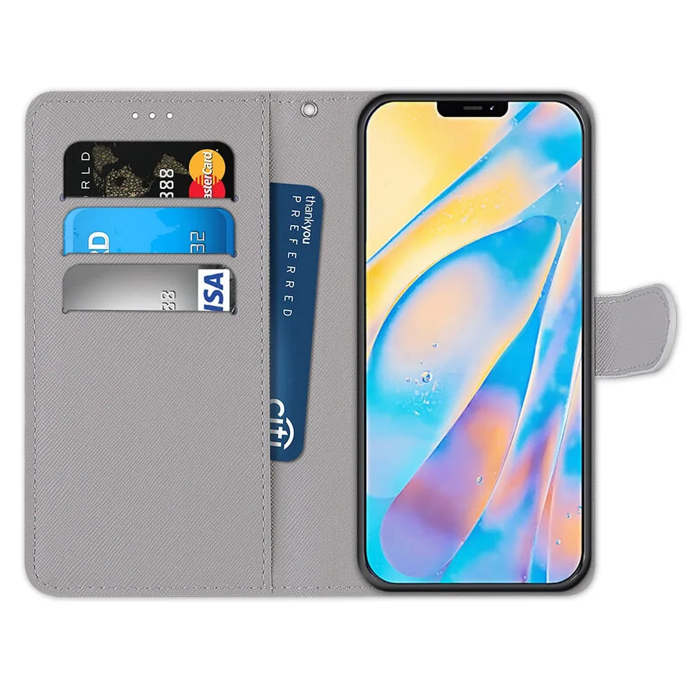 Anymob iPhone Case Gray Cat Cartoon Painted Flip Wallet Leather Phone Cover