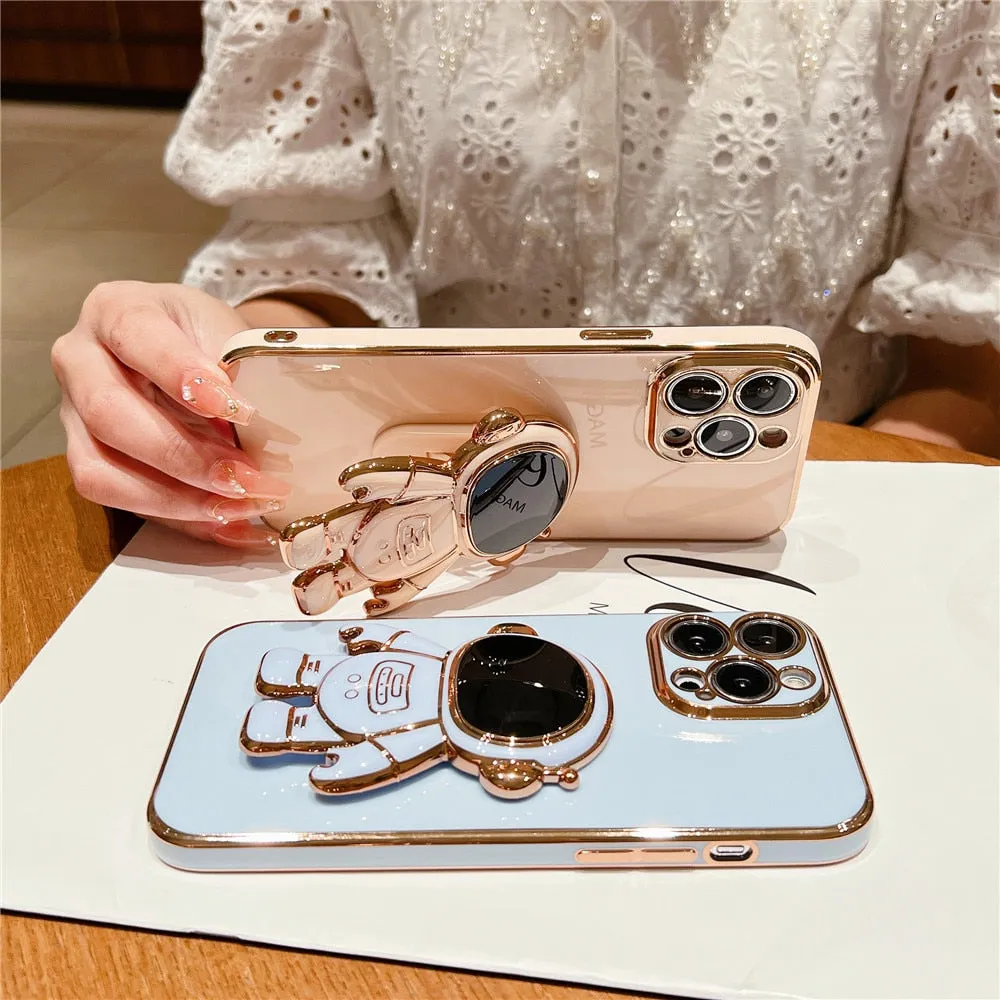 Anymob iPhone Case Orange Universal 6D Astronaut Foldable Holder Phone Cover