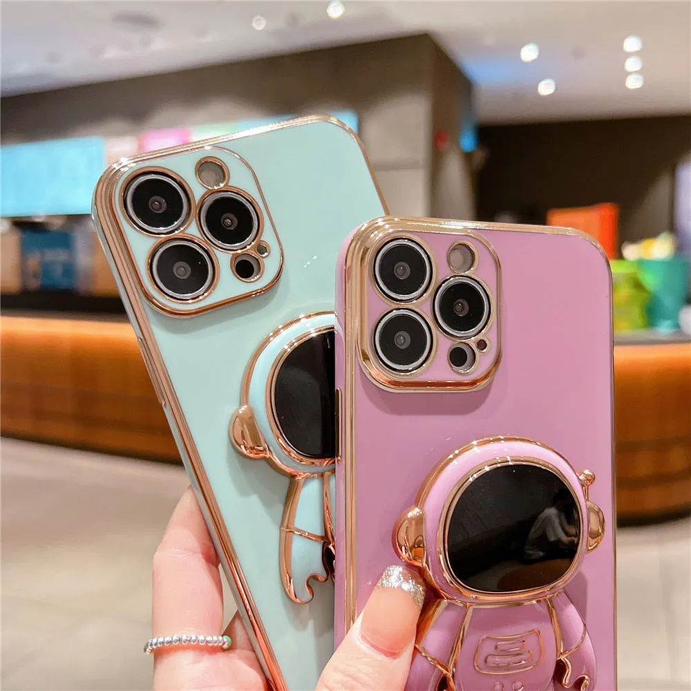 Anymob iPhone Case Orange Universal 6D Astronaut Foldable Holder Phone Cover