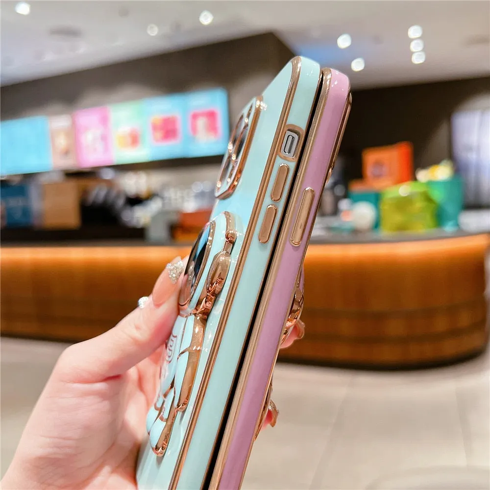 Anymob iPhone Case Orange Universal 6D Astronaut Foldable Holder Phone Cover