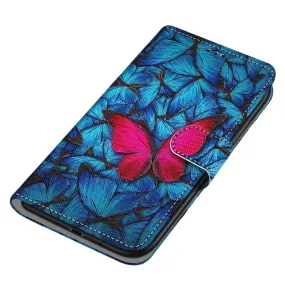 Anymob iPhone Case Pink and Blue Butterfly Flip Leather Wallet Animal Painting Phone Book Style Cover