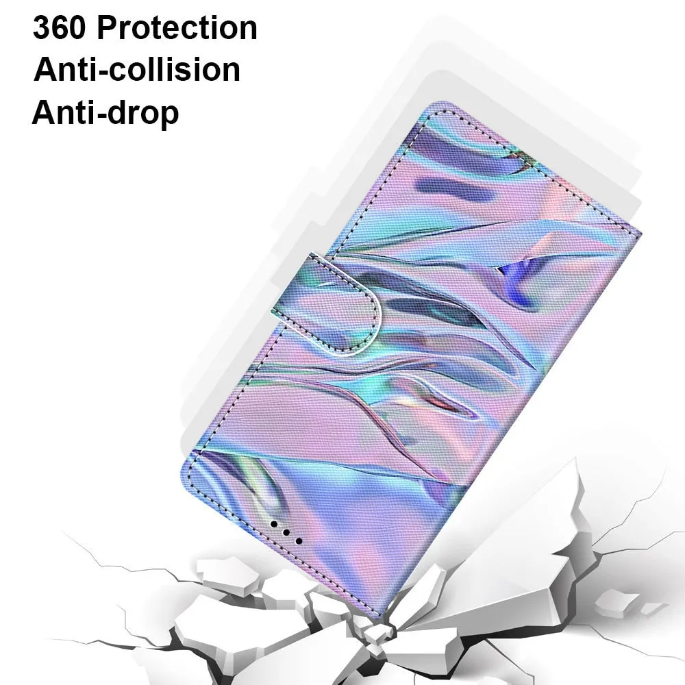 Anymob iPhone Case Pink and Blue Butterfly Flip Leather Wallet Animal Painting Phone Book Style Cover