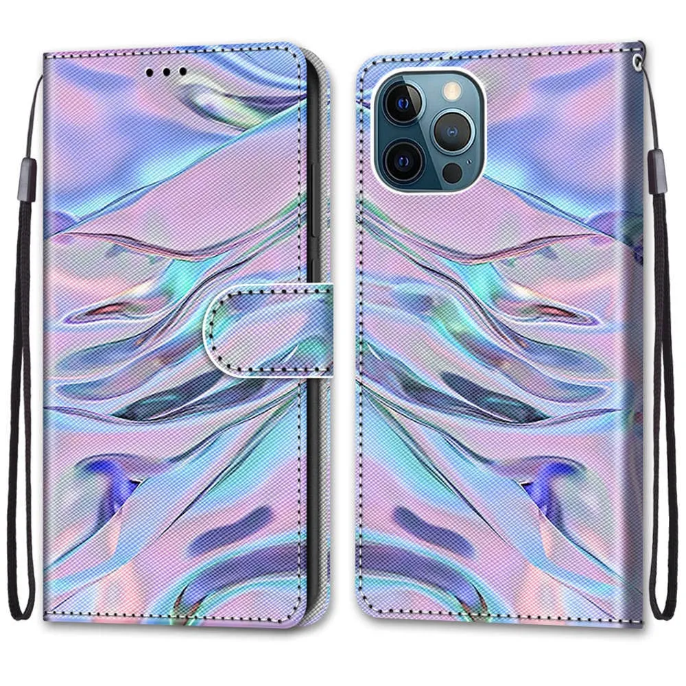 Anymob iPhone Case Pink and Blue Butterfly Flip Leather Wallet Animal Painting Phone Book Style Cover