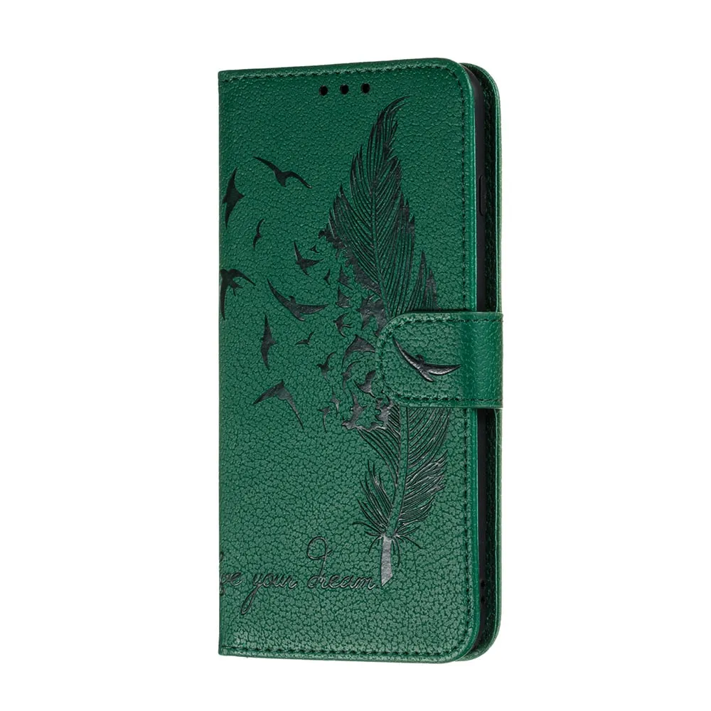 Anymob iPhone Case Red Bird Feather Leather Flip Cell Wallet Cover