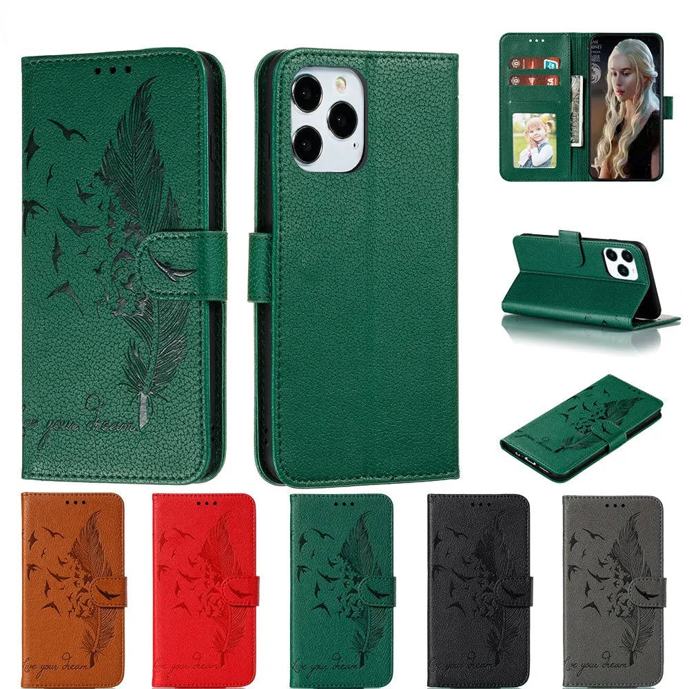 Anymob iPhone Case Red Bird Feather Leather Flip Cell Wallet Cover