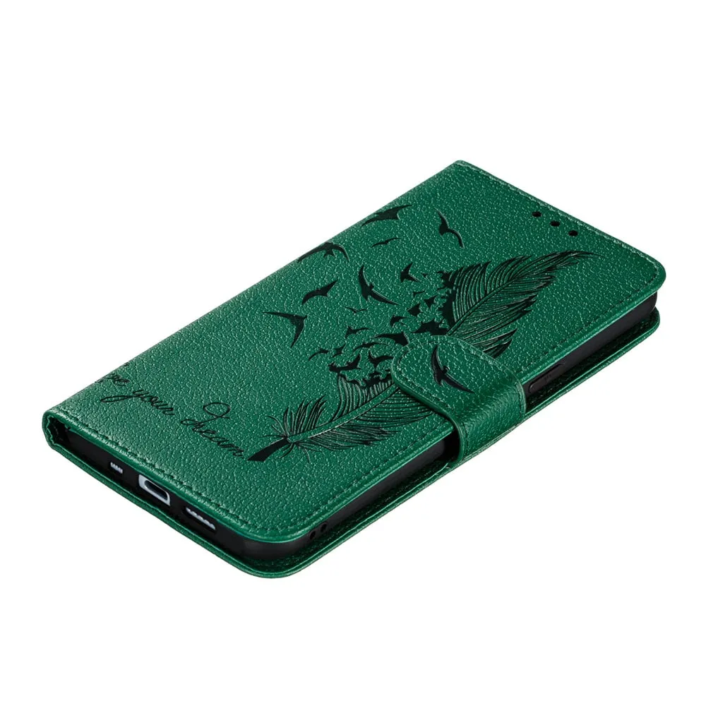 Anymob iPhone Case Red Bird Feather Leather Flip Cell Wallet Cover