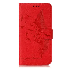 Anymob iPhone Case Red Bird Feather Leather Flip Cell Wallet Cover