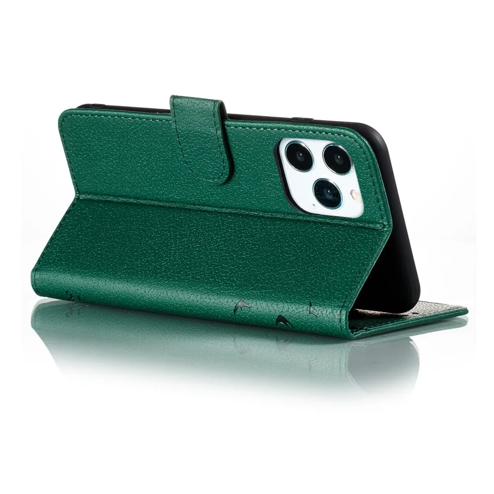 Anymob iPhone Case Red Bird Feather Leather Flip Cell Wallet Cover