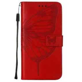Anymob iPhone Case Red Embossed Butterfly Flip Magnetic Wallet Leather Phone Cover
