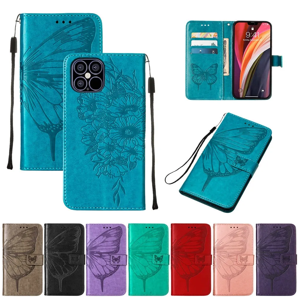 Anymob iPhone Case Red Embossed Butterfly Flip Magnetic Wallet Leather Phone Cover