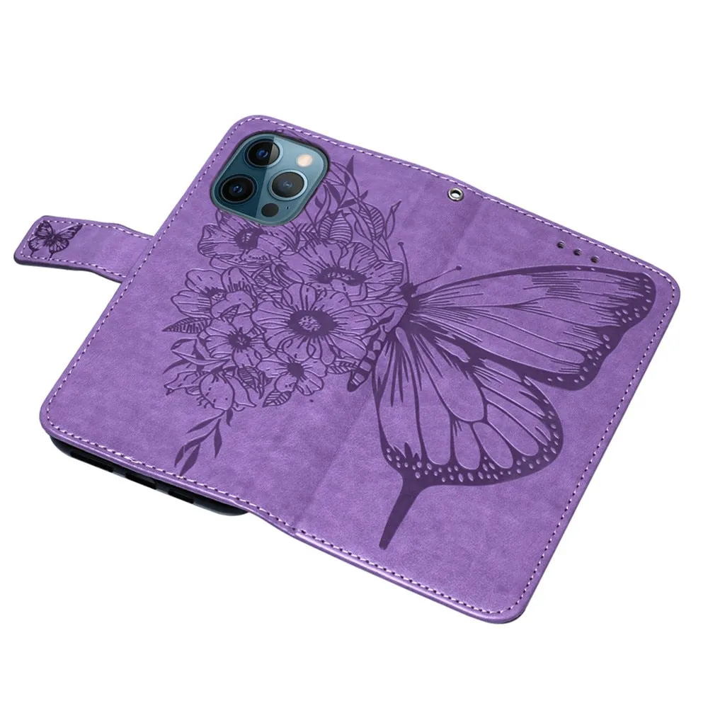 Anymob iPhone Case Red Embossed Butterfly Flip Magnetic Wallet Leather Phone Cover