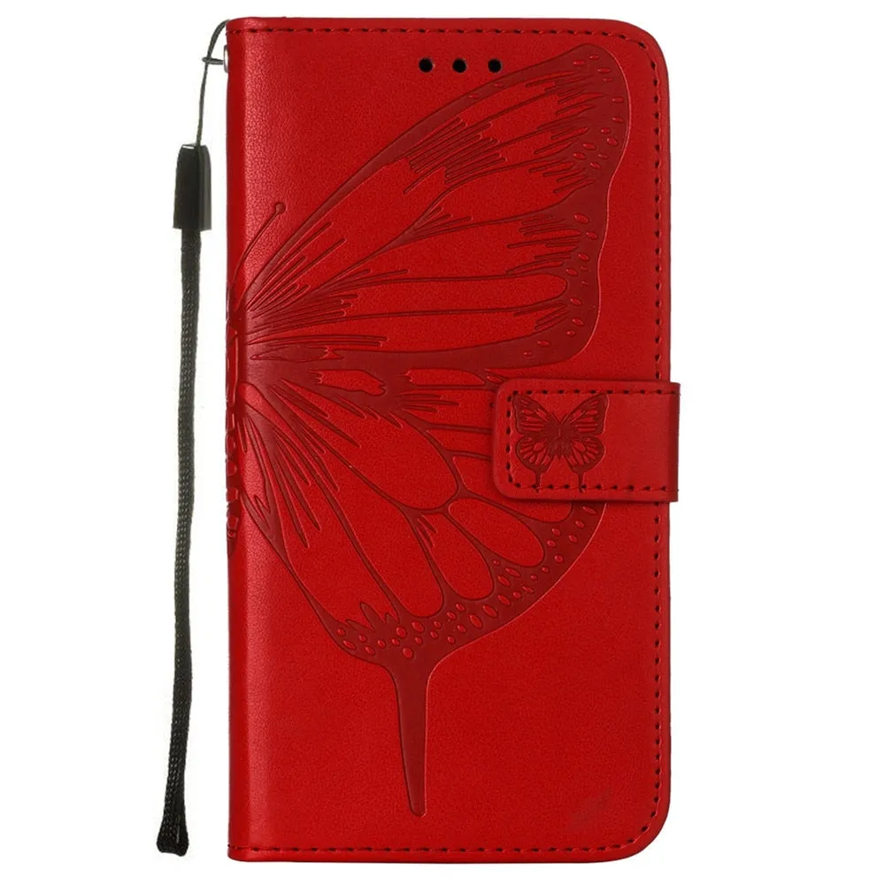 Anymob iPhone Case Red Embossed Butterfly Flip Magnetic Wallet Leather Phone Cover