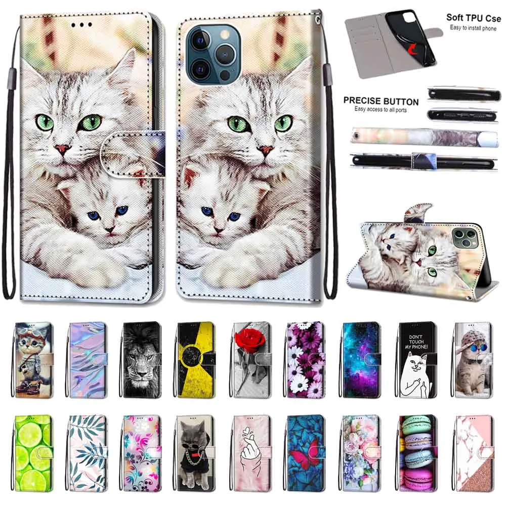 Anymob iPhone Case Red Rose Flip Leather Wallet Animal Painting Phone Book Style Cover