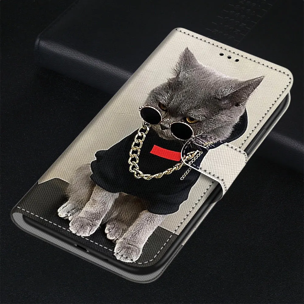 Anymob iPhone Case Rockstar Cat Flip Leather Wallet Animal Painting Phone Book Style Cover