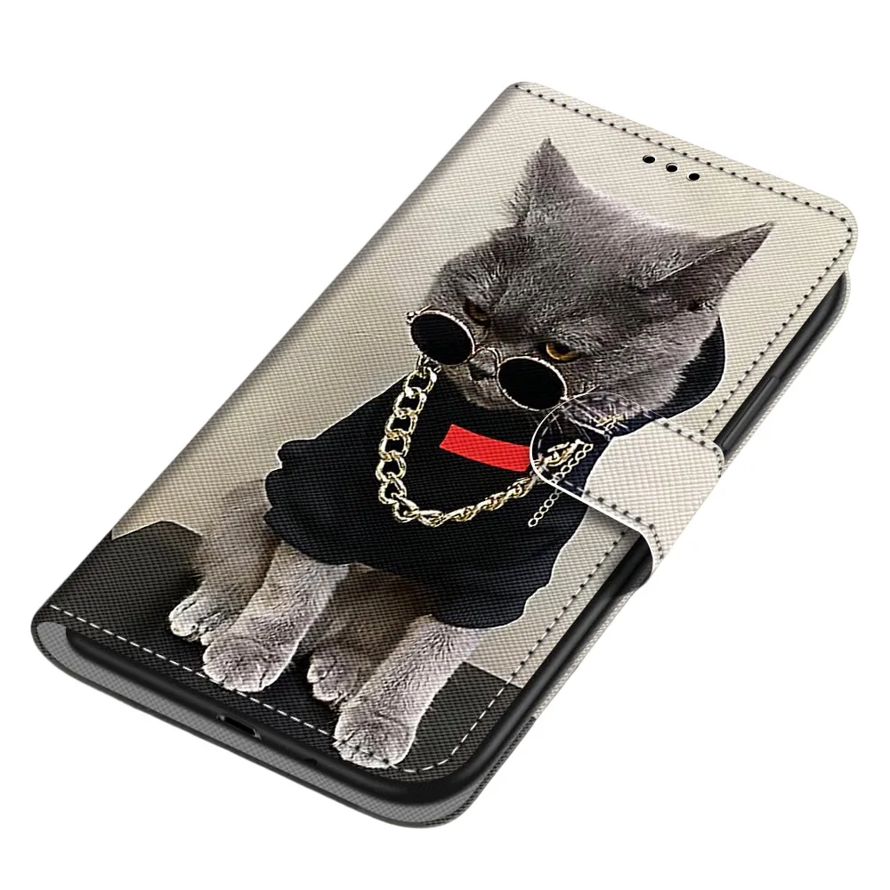 Anymob iPhone Case Rockstar Cat Flip Leather Wallet Animal Painting Phone Book Style Cover