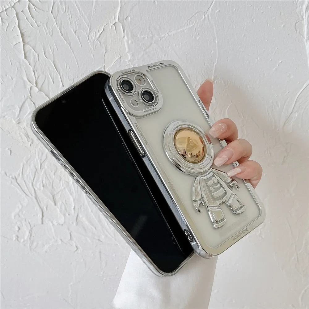 Anymob iPhone Case Silver Chromed Astronaut Foldable Holder Phone Cover
