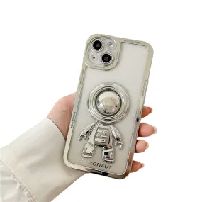 Anymob iPhone Case Silver Chromed Astronaut Foldable Holder Phone Cover