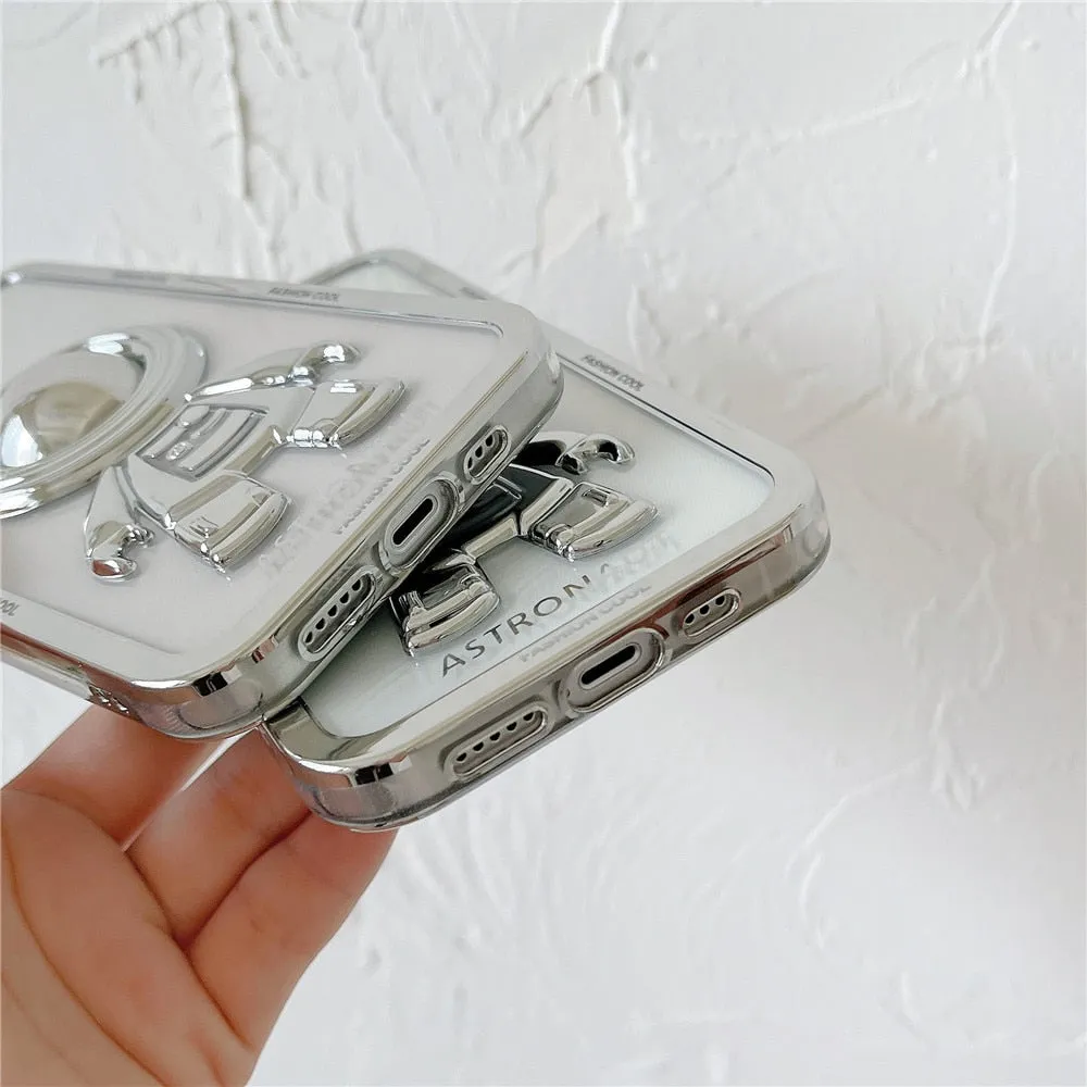 Anymob iPhone Case Silver Chromed Astronaut Foldable Holder Phone Cover