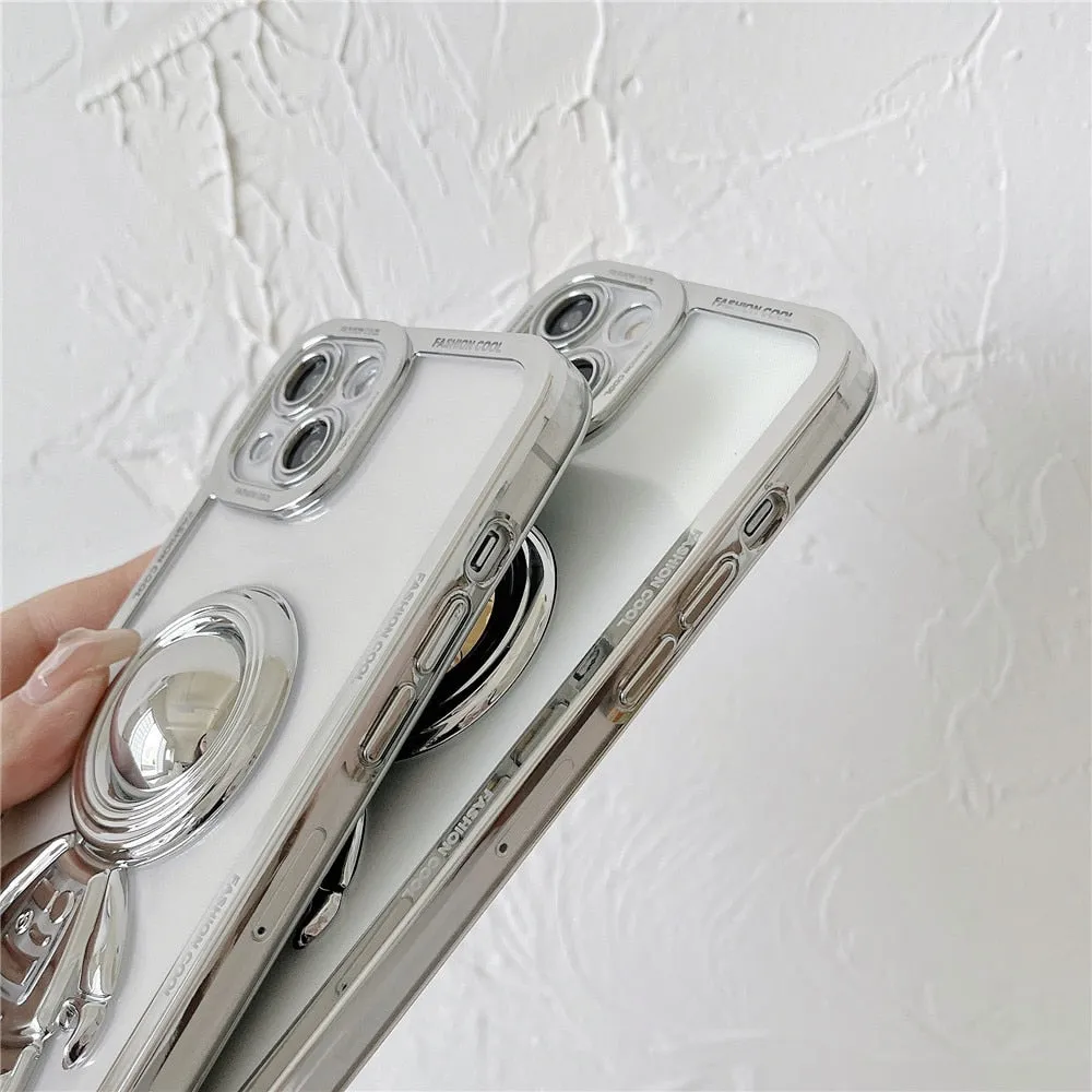 Anymob iPhone Case Silver Chromed Astronaut Foldable Holder Phone Cover