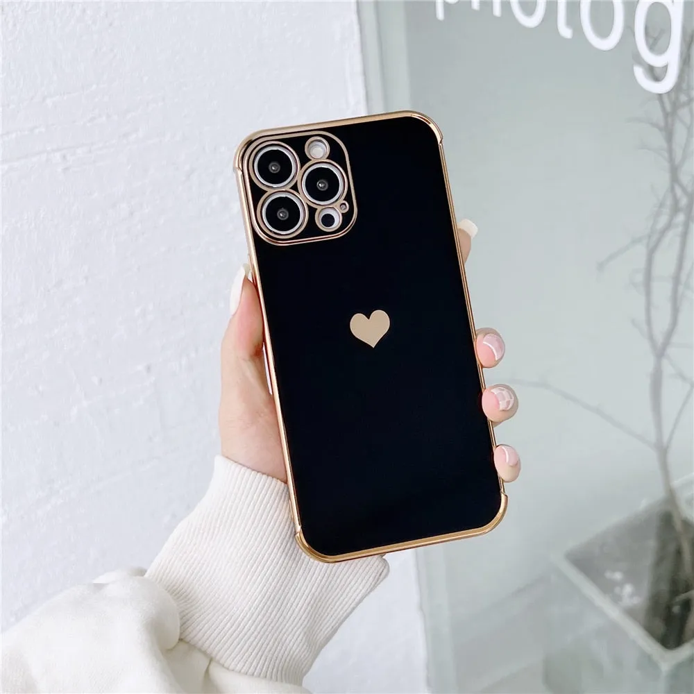 Anymob iPhone Case Sky Blue Plating Love Heart Pattern Soft Silicon Phone Cover
