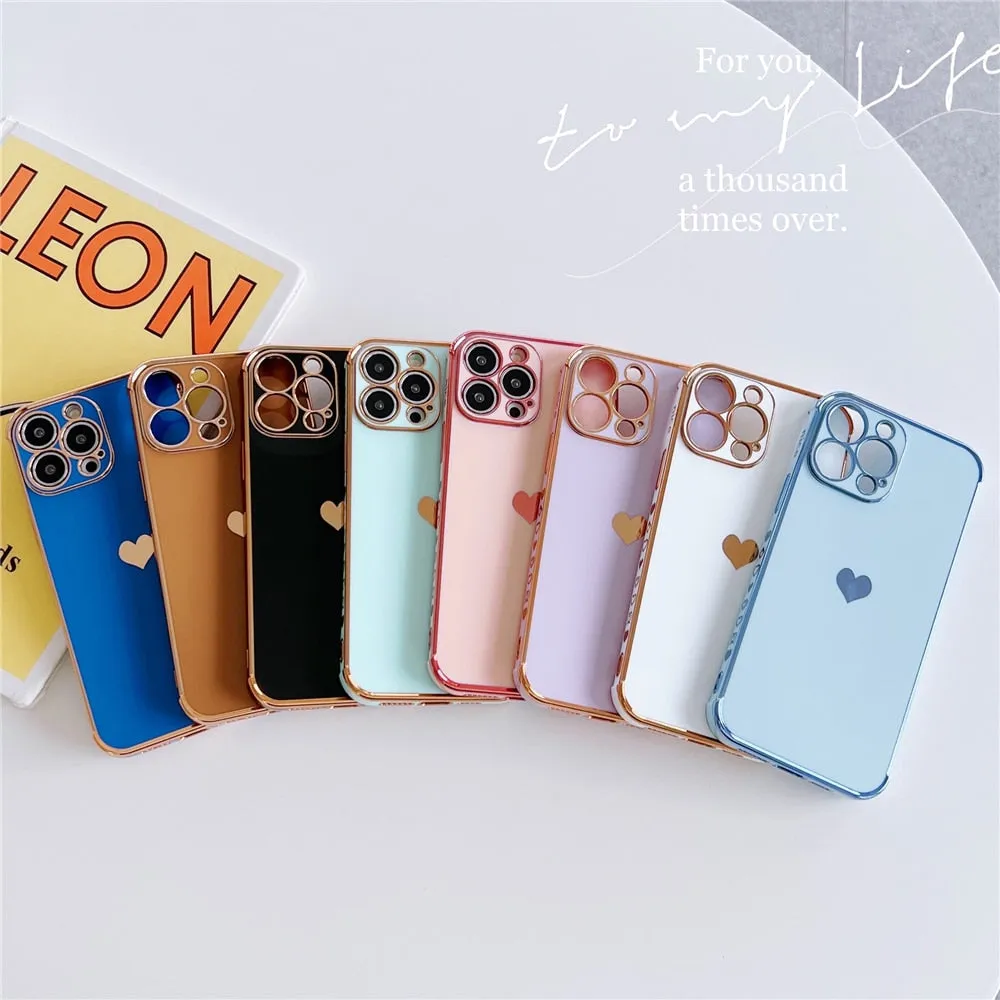 Anymob iPhone Case Sky Blue Plating Love Heart Pattern Soft Silicon Phone Cover