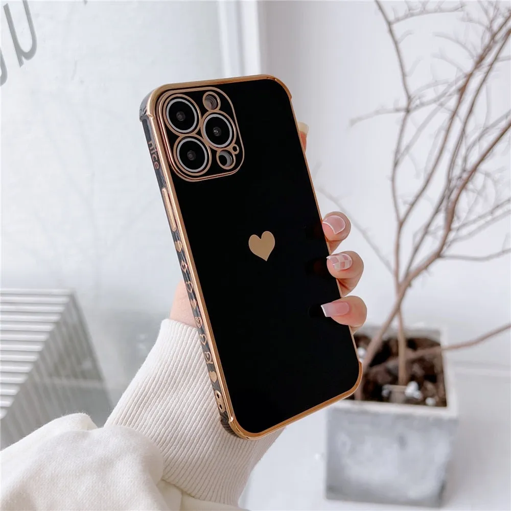 Anymob iPhone Case Sky Blue Plating Love Heart Pattern Soft Silicon Phone Cover