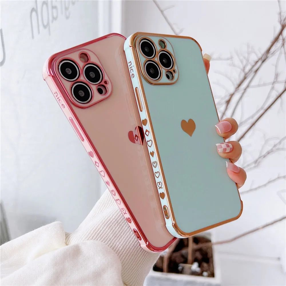 Anymob iPhone Case Sky Blue Plating Love Heart Pattern Soft Silicon Phone Cover