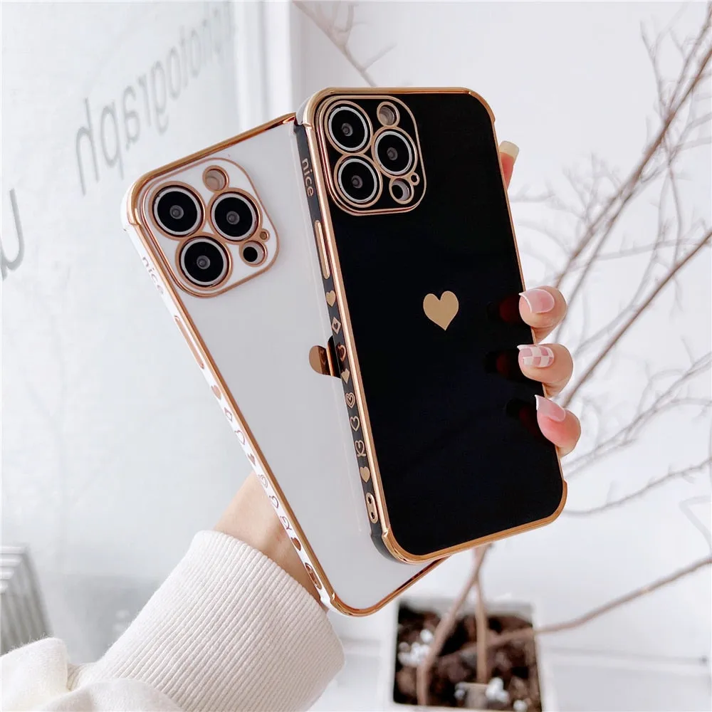 Anymob iPhone Case Sky Blue Plating Love Heart Pattern Soft Silicon Phone Cover