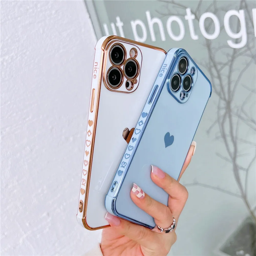 Anymob iPhone Case Sky Blue Plating Love Heart Pattern Soft Silicon Phone Cover