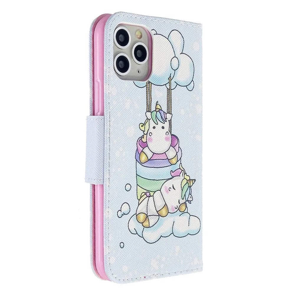 Anymob iPhone Case Unicorn with Ballon Unicorn Painted Leather Magnetic Flip Wallet Cover Shell
