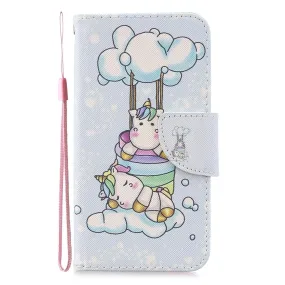Anymob iPhone Case Unicorn with Ballon Unicorn Painted Leather Magnetic Flip Wallet Cover Shell