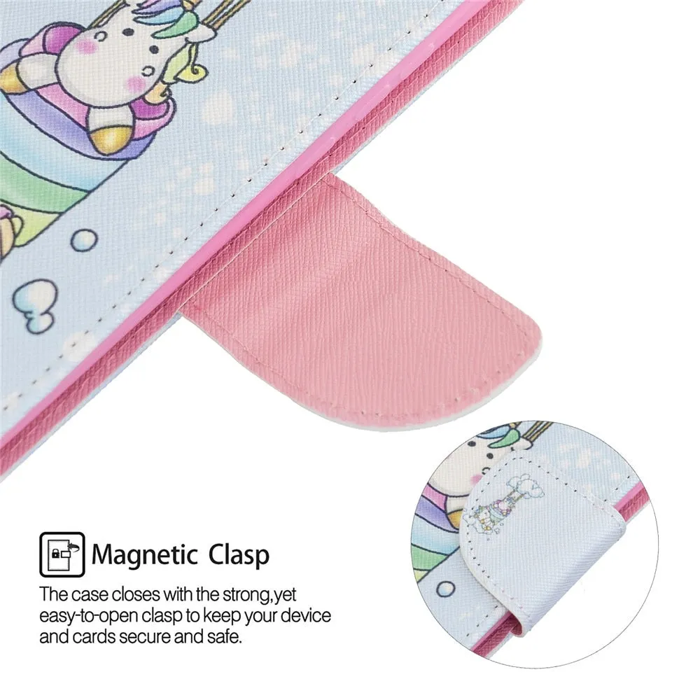 Anymob iPhone Case Unicorn with Ballon Unicorn Painted Leather Magnetic Flip Wallet Cover Shell