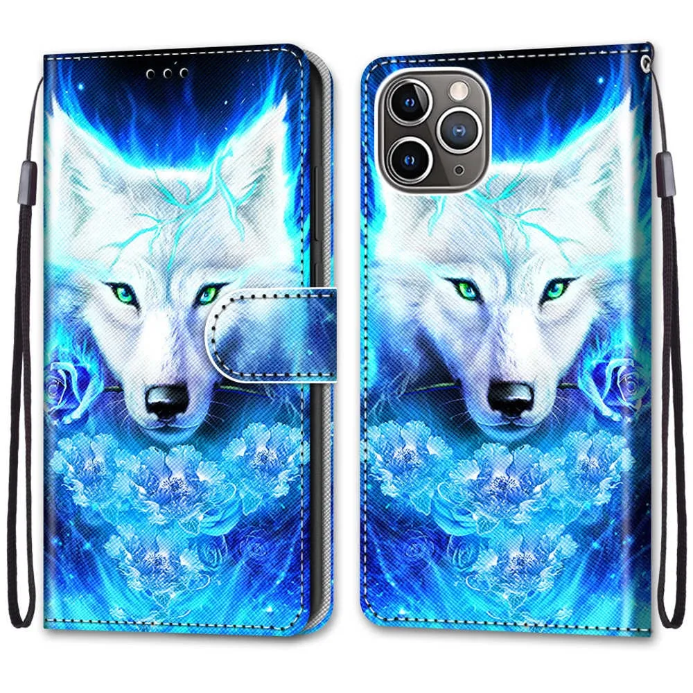 Anymob iPhone Case White Dog Cartoon Painted Flip Wallet Leather Phone Cover